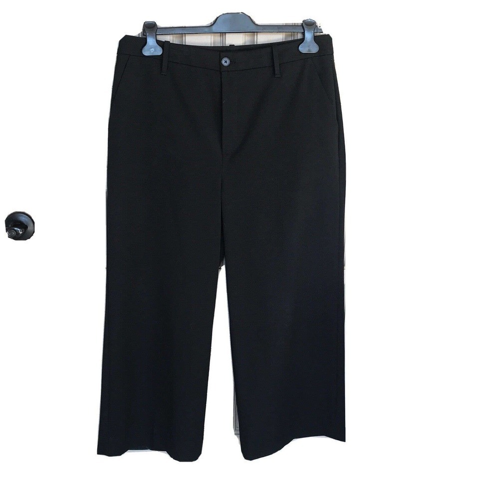 Banana Republic Slacks Sz 14 Wide Leg Cropped  Black Zip Pre-Owned